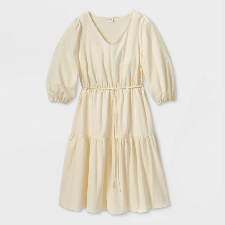 Women's Plus Size Long Sleeve Tiered Midi Dress - Ava & Viv Ivory 3x, Women's,