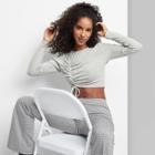 Women's Long Sleeve Slim Fit Ruched Cropped T-shirt - Wild Fable Heather Gray