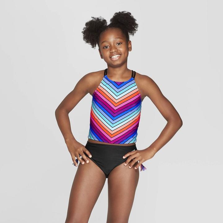 Girls' Color Bands Tankini Set - Art Class Black Xs,
