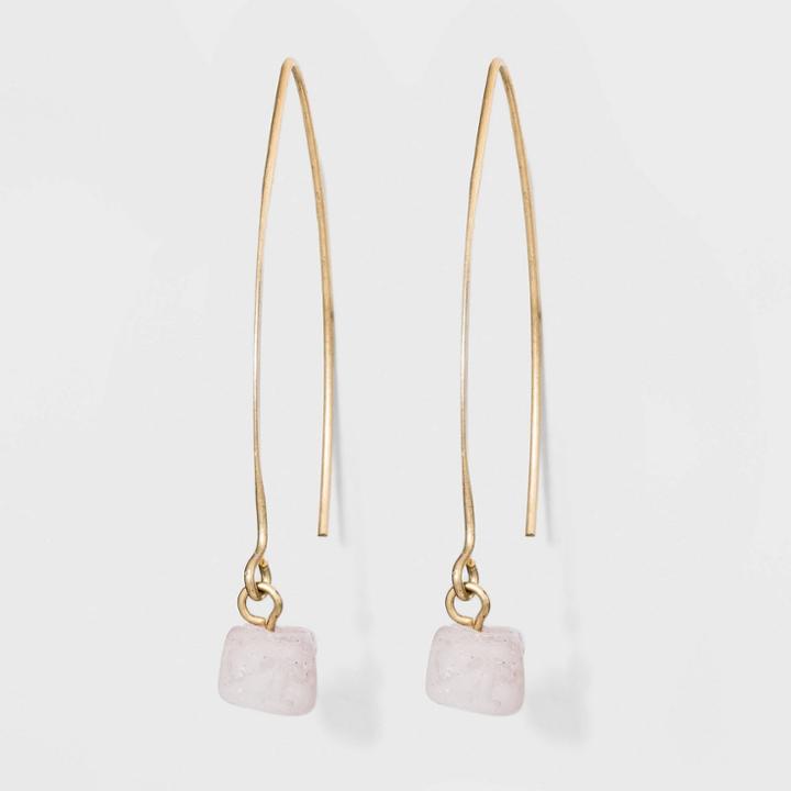 Semi-precious Rose Quartz Nugget Wire Drop Earrings - Universal Thread Pink, Women's