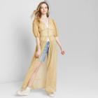 Women's Floral Print Elbow Sleeve Button-front Duster Kimono - Wild Fable Beige