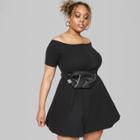 Women's Plus Size Striped Short Sleeve Off The Shoulder Rib Knit Dress - Wild Fable Black