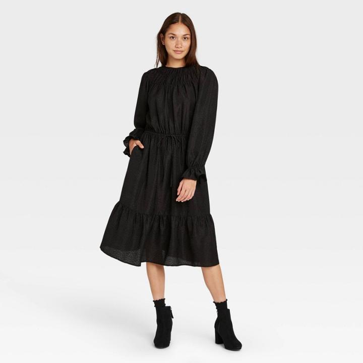 Women's Long Sleeve Dress - A New Day Black