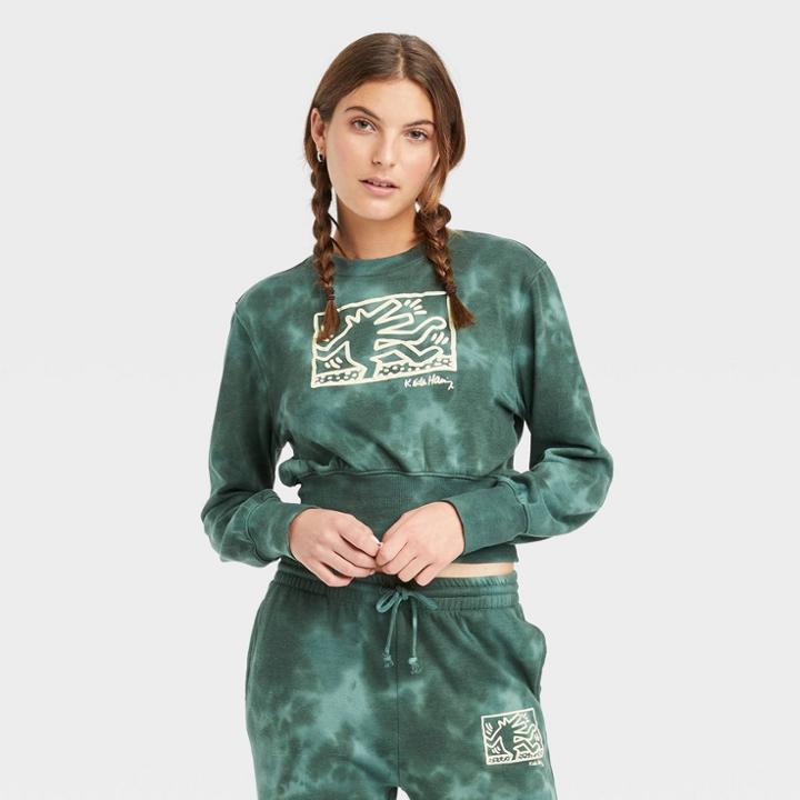 Women's Keith Haring Wide Rib Graphic Sweatshirt - Green Tie-dye