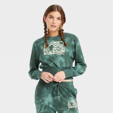 Women's Keith Haring Wide Rib Graphic Sweatshirt - Green Tie-dye