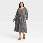 Women's Plus Size Long Sleeve Smocked Dress - Knox Rose Green Floral