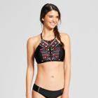 Women's Embroidered High Neck Bikini Top - Xhilaration Black D/dd Cup