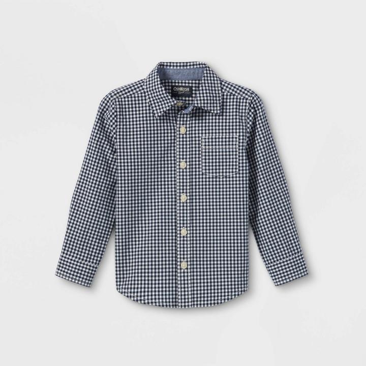 Oshkosh B'gosh Toddler Boys' Check Woven Long Sleeve Button-down Shirt - Navy Blue