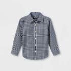 Oshkosh B'gosh Toddler Boys' Check Woven Long Sleeve Button-down Shirt - Navy Blue