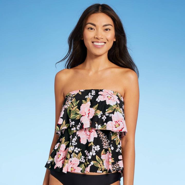Women's Tiered Bandeau Tankini Top - Kona Sol Black