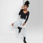 Women's Long Sleeve V-neck Lettuce Edge Fitted T-shirt - Wild Fable Black