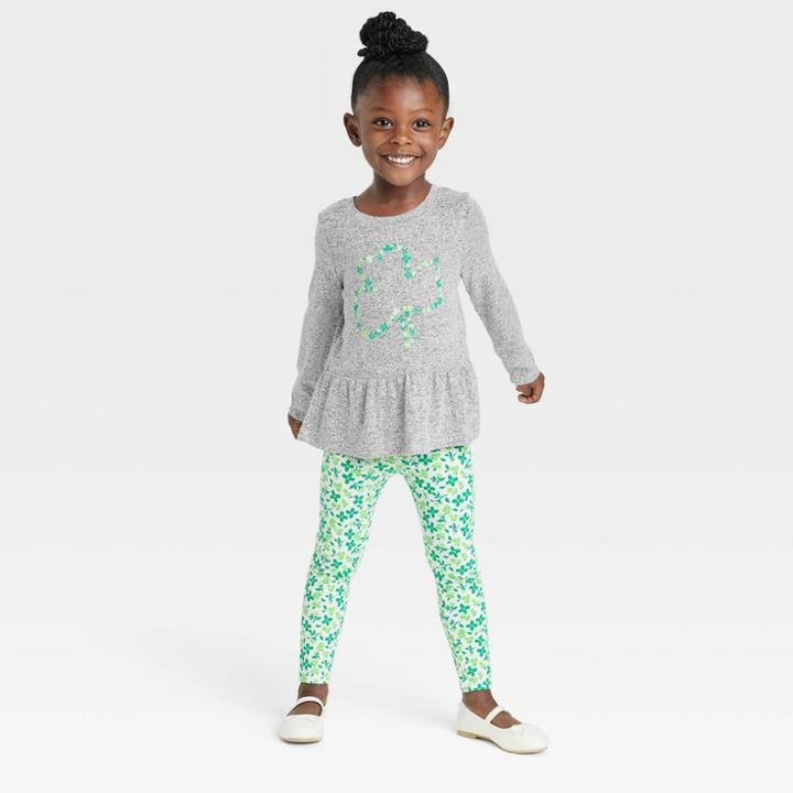 Toddler Girls' Clover Long Sleeve Top & Bottom Set - Cat & Jack Gray