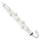 Zirconite Rhodium Plated Multi-strand Bracelet With Enameled Daisies White