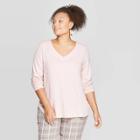 Women's Plus Size Long Sleeve V-neck Cozy Top - Ava & Viv Pink Heather