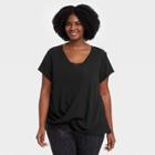 Women's Plus Size Short Sleeve Twist-front Ribbed T-shirt - All In Motion Black