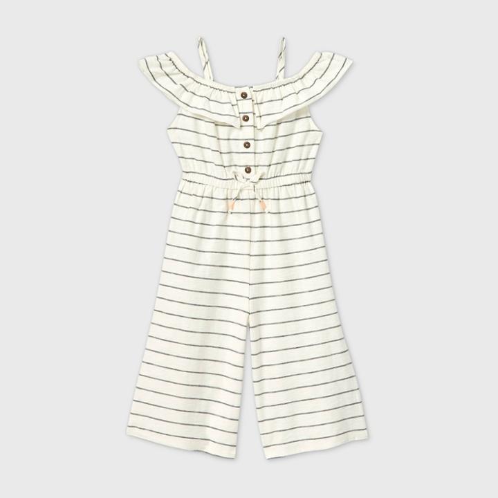 Toddler Girls' Off The Shoulder Striped Romper - Art Class White