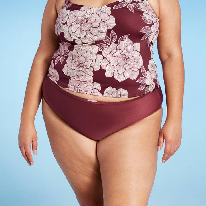 Women's Plus Size Medium Coverage Bikini Bottom - All In Motion Burgundy