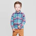 Oshkosh B'gosh Toddler Boys' Woven Plaid Long Sleeve Button-down Shirt - Green 3t, Toddler Boy's