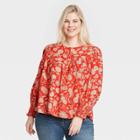 Women's Plus Size Floral Print Balloon Long Sleeve Blouse - Universal Thread Red