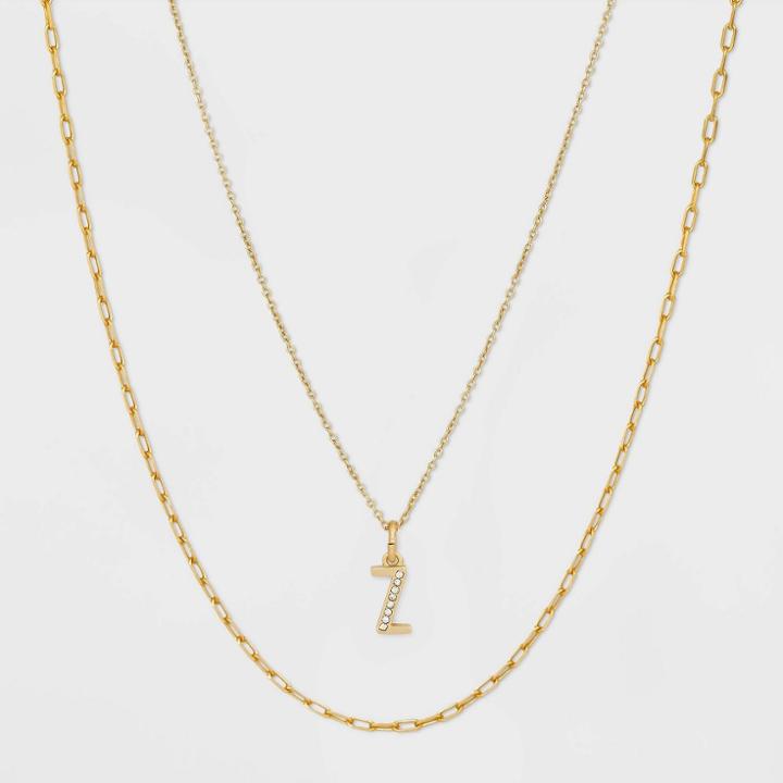 14k Gold Plated Crystal Initial 'z' Pendant Chain Necklace - A New Day Gold