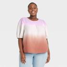 Women's Plus Size Dip-dye Puff Short Sleeve Gauze Blouse - Universal Thread Purple