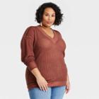 Women's Plus Size Long Sleeve Waffle Top - Knox Rose Pink