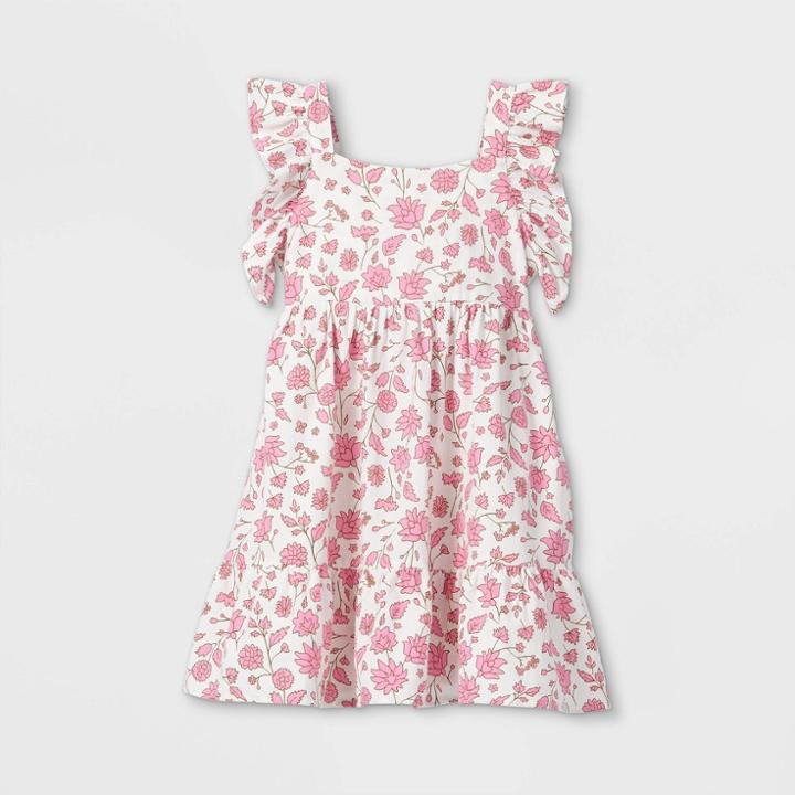 Girls' Tiered Woven Flutter Sleeve Dress - Cat & Jack Cream