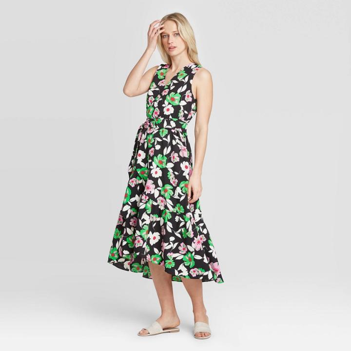 Women's Floral Print Sleeveless Dress - Who What Wear Jet Black
