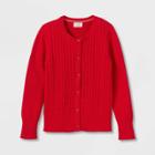Girls' Crew Neck Cable Uniform Cardigan Sweater - Cat & Jack Red