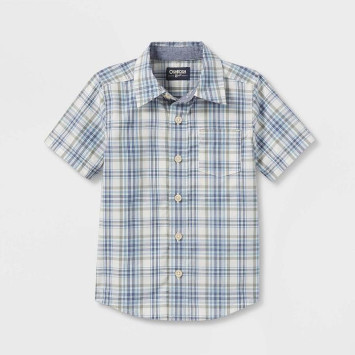 Oshkosh B'gosh Toddler Boys' Short Sleeve Plaid Button-down Shirt - Blue/yellow
