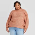 Women's Plus Size Mock Turtleneck Fringe Pullover Sweater - Universal Thread Rust