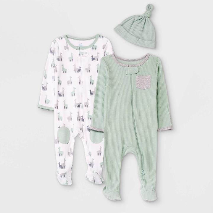 Baby Boys' 2pk Llama Sleep N' Play With Hat - Cloud Island Light Green