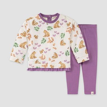 Burt's Bees Baby Baby Forest Stories French Terry Tunic & Leggings Set - Mauve 0-3m, Green/pink