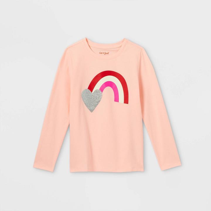 Girls' 'valentine's Day Rainbow' Long Sleeve Graphic T-shirt - Cat & Jack Powder Pink