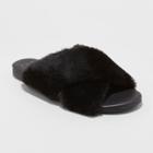 Target Women's Frannie Crossband Faux Fur Slide Sandals - A New Day Black