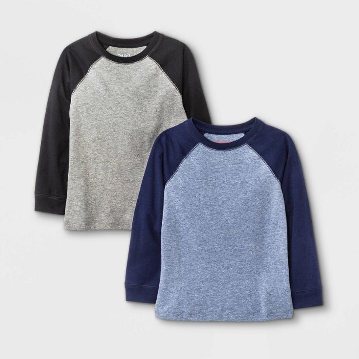 Toddler Boys' 2pk Jersey Knit Long Sleeve T-shirt - Cat & Jack Black/navy