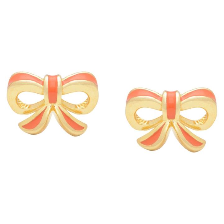 Lily Nily Ellen 18k Gold Overlay Enamel Children's Bow Stud Earrings - Coral, Girl's, Red