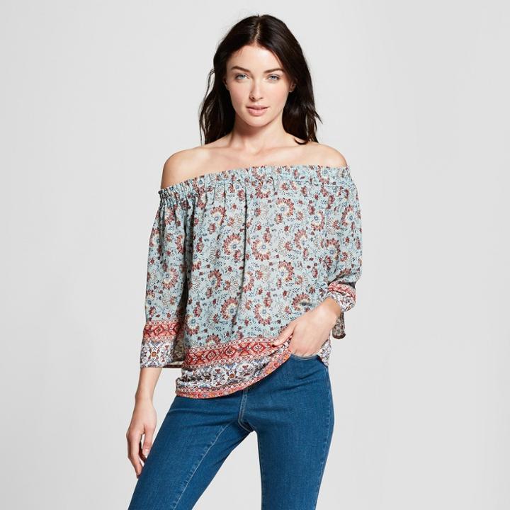 Women's Short Sleeve Border Print Off The Shoulder Top - Knox Rose