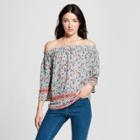 Women's Short Sleeve Border Print Off The Shoulder Top - Knox Rose