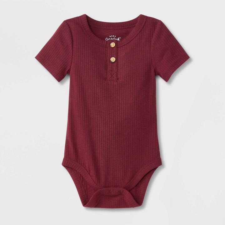 Baby Boys' Rib Henley Short Sleeve Bodysuit - Cat & Jack Maroon