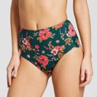 Vanilla Beach Women's Floral Scallop Cheeky High Waist Bikini Bottom - Floral Forest