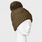 Women's Fleece Lined Ribbed Knit Pom Beanie - Universal Thread Green, Vine Thorn