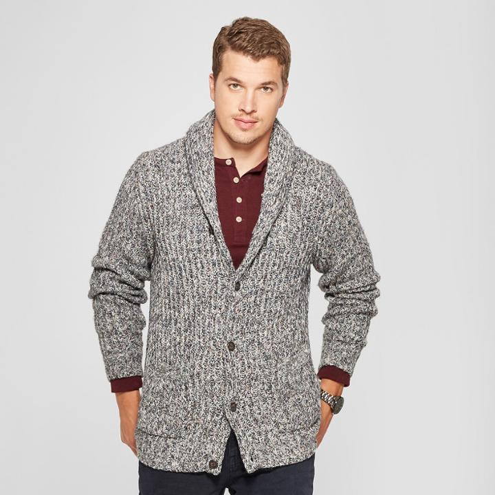 Men's Casual Fit Button-up Shawl Cardigan - Goodfellow & Co Cement