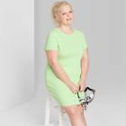 Women's Plus Size Short Sleeve Round Neck Knit Mini Dress - Wild Fable Green 1x, Women's,