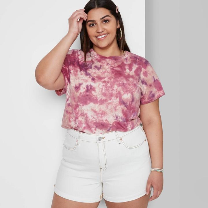 Women's Plus Size Short Sleeve Shrunken Boxy T-shirt - Wild Fable Purple Tie-dye