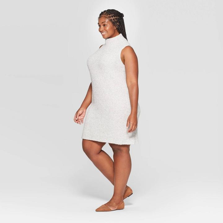 Women's Plus Size Sleeveless Cowl Sweater Dress - A New Day Light Heather Gray 1x,