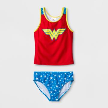 Warner Brothers Girls' Wonder Woman Tankini Set - Red/blue