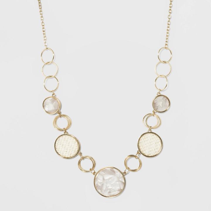 Frontal Circle With Straw Inlay Necklace - A New Day Gold, Women's