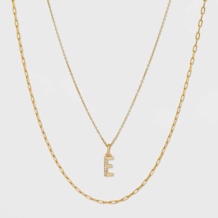 14k Gold Plated Crystal Initial 'e' Pendant Chain Necklace - A New Day Gold