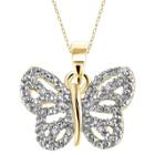 Target Women's Sterling Silver Accent Round-cut White Diamond Pave Set Butterfly Pendant - Yellow